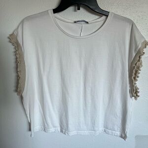 Zara White Ruffled Cap Sleeve Crop Top